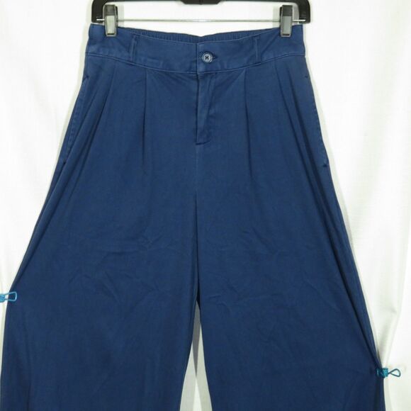 Halara Blue Twill Pleated High Waist Wide Leg Ankle Slit Pants Size Small TALL - Picture 3 of 11